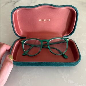 Gucci Green Round Optical Glasses with Gold Accents